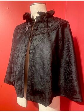 Black Victorian-Style Brocade Cape Jacket